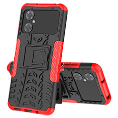 Funda Bumper Silicona y Plastico Mate Carcasa con Soporte JX1 para Xiaomi Poco M4 5G Rojo