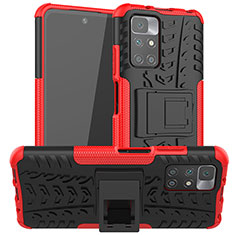 Funda Bumper Silicona y Plastico Mate Carcasa con Soporte JX1 para Xiaomi Redmi 10 4G Rojo