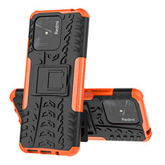 Funda Bumper Silicona y Plastico Mate Carcasa con Soporte JX1 para Xiaomi Redmi 10 India Naranja