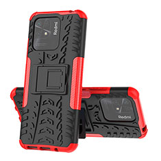 Funda Bumper Silicona y Plastico Mate Carcasa con Soporte JX1 para Xiaomi Redmi 10C 4G Rojo