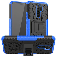 Funda Bumper Silicona y Plastico Mate Carcasa con Soporte JX1 para Xiaomi Redmi 9 Prime India Azul