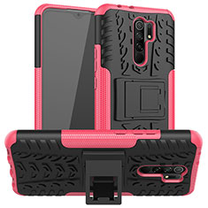 Funda Bumper Silicona y Plastico Mate Carcasa con Soporte JX1 para Xiaomi Redmi 9 Prime India Rosa Roja
