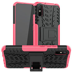 Funda Bumper Silicona y Plastico Mate Carcasa con Soporte JX1 para Xiaomi Redmi 9A Rosa Roja