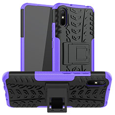 Funda Bumper Silicona y Plastico Mate Carcasa con Soporte JX1 para Xiaomi Redmi 9AT Morado