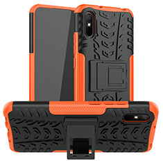 Funda Bumper Silicona y Plastico Mate Carcasa con Soporte JX1 para Xiaomi Redmi 9AT Naranja