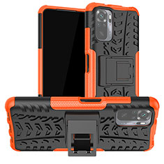 Funda Bumper Silicona y Plastico Mate Carcasa con Soporte JX1 para Xiaomi Redmi Note 10 4G Naranja