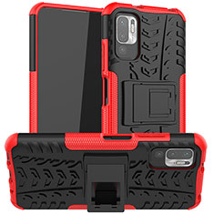 Funda Bumper Silicona y Plastico Mate Carcasa con Soporte JX1 para Xiaomi Redmi Note 10 5G Rojo