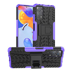 Funda Bumper Silicona y Plastico Mate Carcasa con Soporte JX1 para Xiaomi Redmi Note 11 Pro 4G Morado