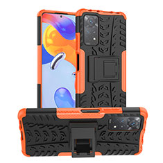 Funda Bumper Silicona y Plastico Mate Carcasa con Soporte JX1 para Xiaomi Redmi Note 11 Pro 5G Naranja