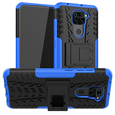 Funda Bumper Silicona y Plastico Mate Carcasa con Soporte JX1 para Xiaomi Redmi Note 9 Azul