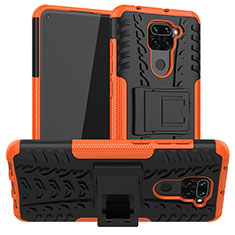 Funda Bumper Silicona y Plastico Mate Carcasa con Soporte JX1 para Xiaomi Redmi Note 9 Naranja