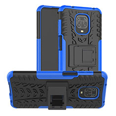 Funda Bumper Silicona y Plastico Mate Carcasa con Soporte JX1 para Xiaomi Redmi Note 9 Pro Azul