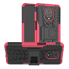 Funda Bumper Silicona y Plastico Mate Carcasa con Soporte JX1 para Xiaomi Redmi Note 9 Pro Max Rosa Roja