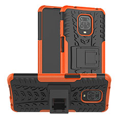 Funda Bumper Silicona y Plastico Mate Carcasa con Soporte JX1 para Xiaomi Redmi Note 9 Pro Naranja