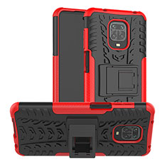 Funda Bumper Silicona y Plastico Mate Carcasa con Soporte JX1 para Xiaomi Redmi Note 9 Pro Rojo