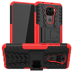 Funda Bumper Silicona y Plastico Mate Carcasa con Soporte JX1 para Xiaomi Redmi Note 9 Rojo