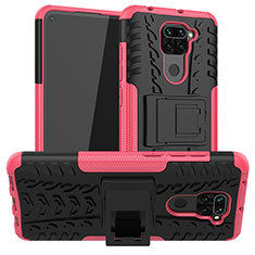 Funda Bumper Silicona y Plastico Mate Carcasa con Soporte JX1 para Xiaomi Redmi Note 9 Rosa Roja