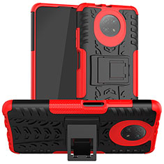 Funda Bumper Silicona y Plastico Mate Carcasa con Soporte JX1 para Xiaomi Redmi Note 9T 5G Rojo
