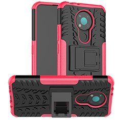 Funda Bumper Silicona y Plastico Mate Carcasa con Soporte JX2 para Nokia 3.4 Rosa Roja