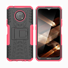 Funda Bumper Silicona y Plastico Mate Carcasa con Soporte JX2 para Nokia G300 5G Rosa Roja