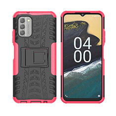 Funda Bumper Silicona y Plastico Mate Carcasa con Soporte JX2 para Nokia G400 5G Rosa Roja