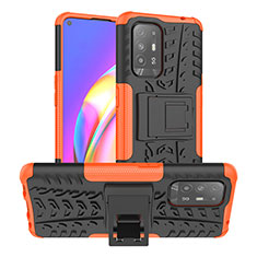 Funda Bumper Silicona y Plastico Mate Carcasa con Soporte JX2 para Oppo A95 5G Naranja