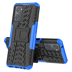 Funda Bumper Silicona y Plastico Mate Carcasa con Soporte JX2 para Oppo A96 4G Azul