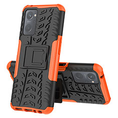 Funda Bumper Silicona y Plastico Mate Carcasa con Soporte JX2 para Oppo A96 4G Naranja