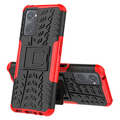 Funda Bumper Silicona y Plastico Mate Carcasa con Soporte JX2 para Oppo A96 4G Rojo