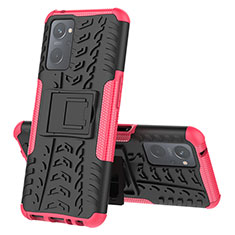 Funda Bumper Silicona y Plastico Mate Carcasa con Soporte JX2 para Oppo A96 4G Rosa Roja