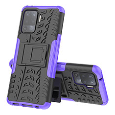 Funda Bumper Silicona y Plastico Mate Carcasa con Soporte JX2 para Oppo F19 Pro Morado