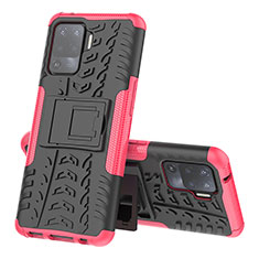 Funda Bumper Silicona y Plastico Mate Carcasa con Soporte JX2 para Oppo F19 Pro Rosa Roja