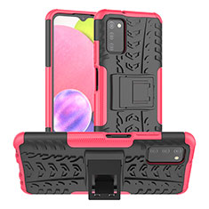 Funda Bumper Silicona y Plastico Mate Carcasa con Soporte JX2 para Samsung Galaxy M02s Rosa Roja