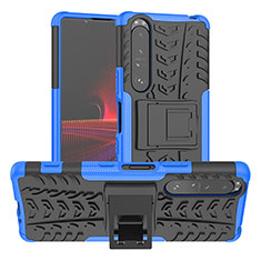 Funda Bumper Silicona y Plastico Mate Carcasa con Soporte JX2 para Sony Xperia 1 III Azul