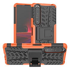 Funda Bumper Silicona y Plastico Mate Carcasa con Soporte JX2 para Sony Xperia 1 III Naranja