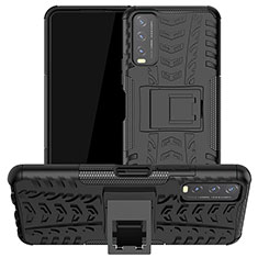 Funda Bumper Silicona y Plastico Mate Carcasa con Soporte JX2 para Vivo Y12s Negro