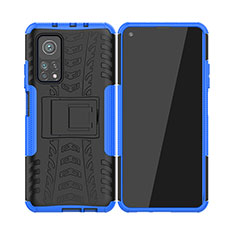 Funda Bumper Silicona y Plastico Mate Carcasa con Soporte JX2 para Xiaomi Mi 10T 5G Azul