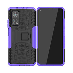 Funda Bumper Silicona y Plastico Mate Carcasa con Soporte JX2 para Xiaomi Mi 10T 5G Morado