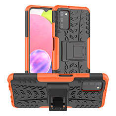 Funda Bumper Silicona y Plastico Mate Carcasa con Soporte JX3 para Samsung Galaxy A03s Naranja