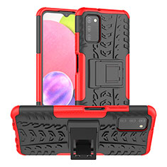 Funda Bumper Silicona y Plastico Mate Carcasa con Soporte JX3 para Samsung Galaxy M02s Rojo