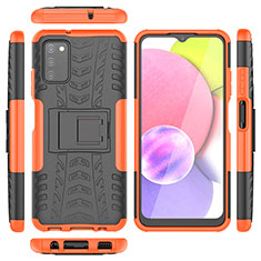 Funda Bumper Silicona y Plastico Mate Carcasa con Soporte JX5 para Samsung Galaxy A03s Naranja