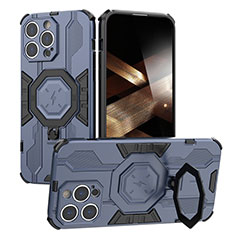 Funda Bumper Silicona y Plastico Mate Carcasa con Soporte K01C para Apple iPhone 15 Pro Azul