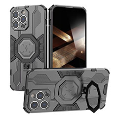 Funda Bumper Silicona y Plastico Mate Carcasa con Soporte K01C para Apple iPhone 15 Pro Max Negro