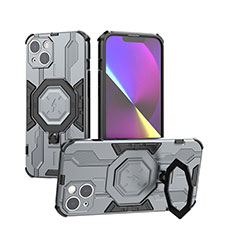 Funda Bumper Silicona y Plastico Mate Carcasa con Soporte K02C para Apple iPhone 14 Gris