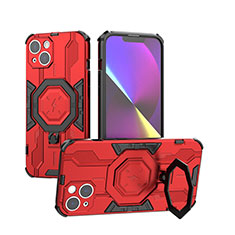 Funda Bumper Silicona y Plastico Mate Carcasa con Soporte K02C para Apple iPhone 14 Plus Rojo