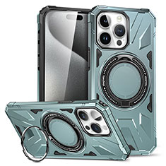 Funda Bumper Silicona y Plastico Mate Carcasa con Soporte K02C para Apple iPhone 14 Pro Max Menta Verde