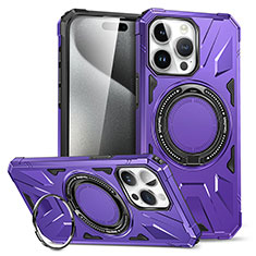 Funda Bumper Silicona y Plastico Mate Carcasa con Soporte K02C para Apple iPhone 14 Pro Morado