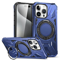 Funda Bumper Silicona y Plastico Mate Carcasa con Soporte K02C para Apple iPhone 15 Pro Max Azul