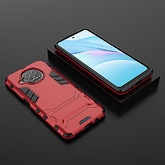 Funda Bumper Silicona y Plastico Mate Carcasa con Soporte KC1 para Xiaomi Mi 10i 5G Rojo
