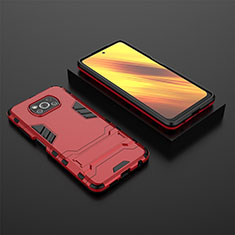 Funda Bumper Silicona y Plastico Mate Carcasa con Soporte KC1 para Xiaomi Poco X3 NFC Rojo